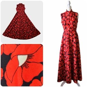Vintage 1960s/70s Poppy Print Maxi Dress, Party, Wedding Guest, 4/6